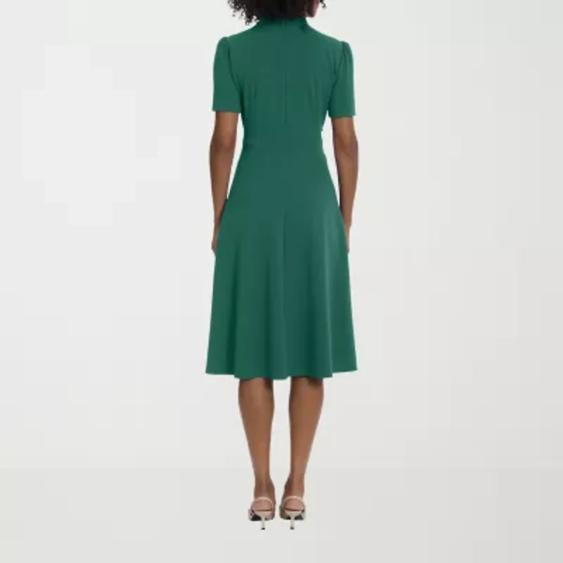 Ivy & Blue Womens Short Sleeve Midi Fit + Flare Dress
