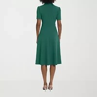 Ivy & Blue Womens Short Sleeve Midi Fit + Flare Dress