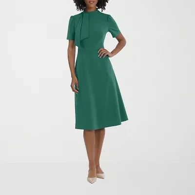 Ivy & Blue Womens Short Sleeve Midi Fit + Flare Dress