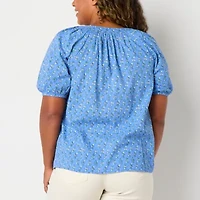 St. John's Bay Womens Split Crew Neck Short Sleeve Tall Blouse