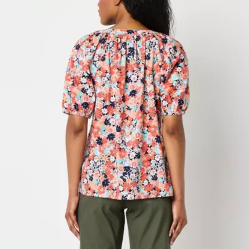 St. John's Bay Womens Tall Split Crew Neck Short Sleeve Blouse