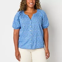 St. John's Bay Womens Split Crew Neck Short Sleeve Tall Blouse