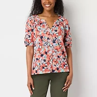 St. John's Bay Womens Tall Split Crew Neck Short Sleeve Blouse