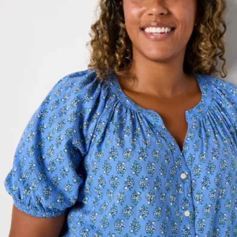 St. John's Bay Womens Split Crew Neck Short Sleeve Tall Blouse