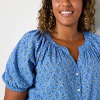 St. John's Bay Womens Split Crew Neck Short Sleeve Tall Blouse