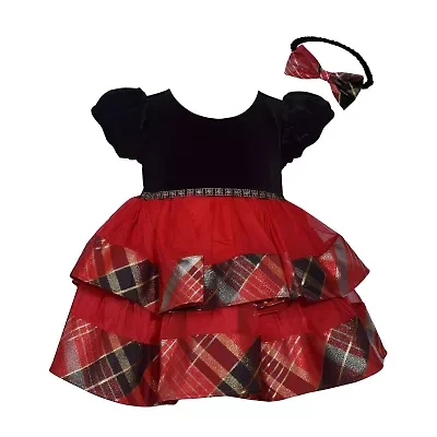 Bonnie Jean Baby Girls Short Sleeve Puffed Velvet Fit + Flare Dress