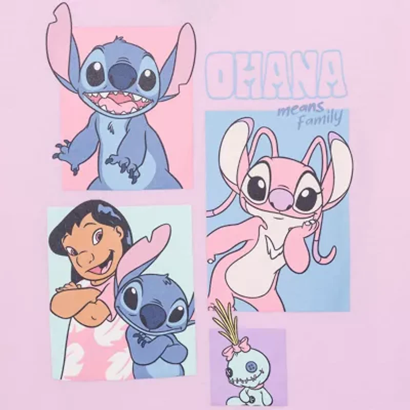 Little & Big Kid Girls Round Neck Short Sleeve Regular Fit Lilo Stitch Graphic T-Shirt