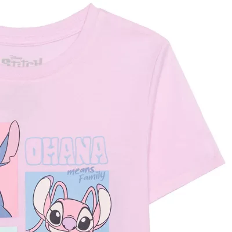 Little & Big Kid Girls Round Neck Short Sleeve Regular Fit Lilo Stitch Graphic T-Shirt