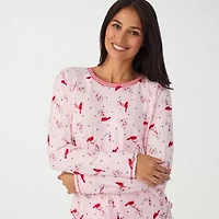 Cuddl Duds Womens Round Neck Long Sleeve 2-pc. Pajama Sets