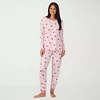 Cuddl Duds Womens Round Neck Long Sleeve 2-pc. Pajama Sets