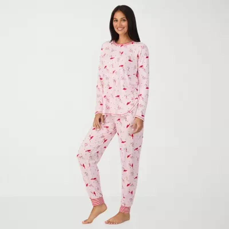 Cuddl Duds Womens Round Neck Long Sleeve 2-pc. Pajama Sets