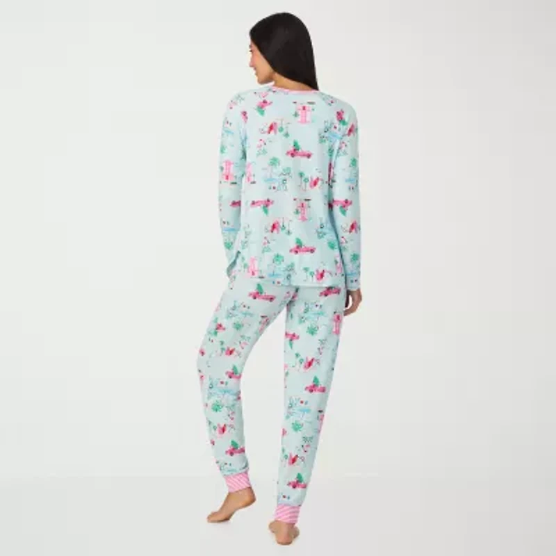 Cuddl Duds Womens Round Neck Long Sleeve 2-pc. Pajama Sets