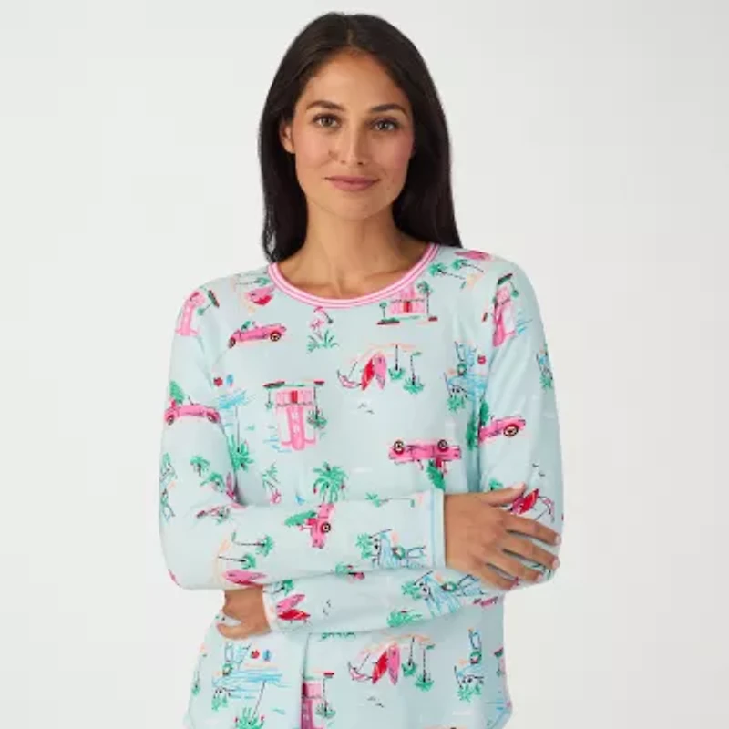 Cuddl Duds Womens Round Neck Long Sleeve 2-pc. Pajama Sets