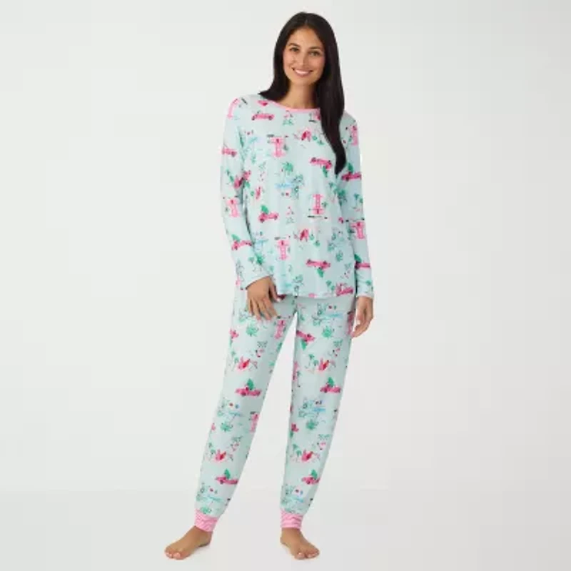 Cuddl Duds Womens Round Neck Long Sleeve 2-pc. Pajama Sets