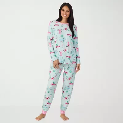 Cuddl Duds Womens Round Neck Long Sleeve 2-pc. Pajama Sets