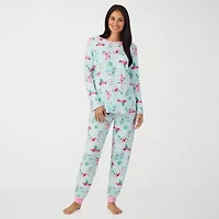 Cuddl Duds Womens Round Neck Long Sleeve 2-pc. Pajama Sets