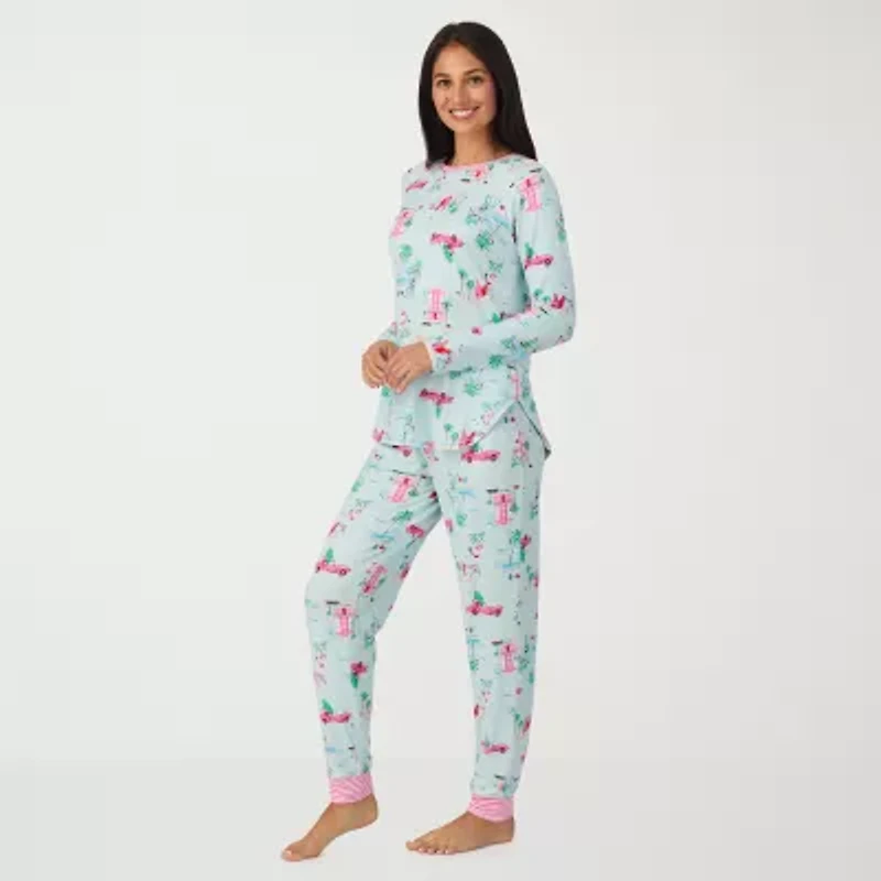 Cuddl Duds Womens Round Neck Long Sleeve 2-pc. Pajama Sets