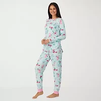 Cuddl Duds Womens Round Neck Long Sleeve 2-pc. Pajama Sets