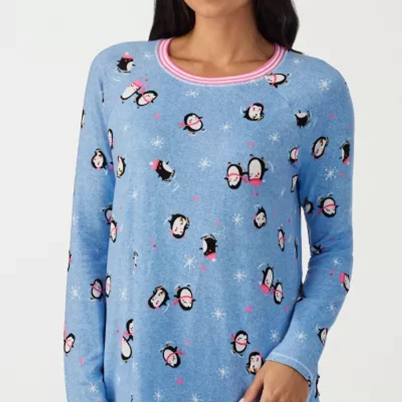 Cuddl Duds Womens Round Neck Long Sleeve 2-pc. Pajama Sets