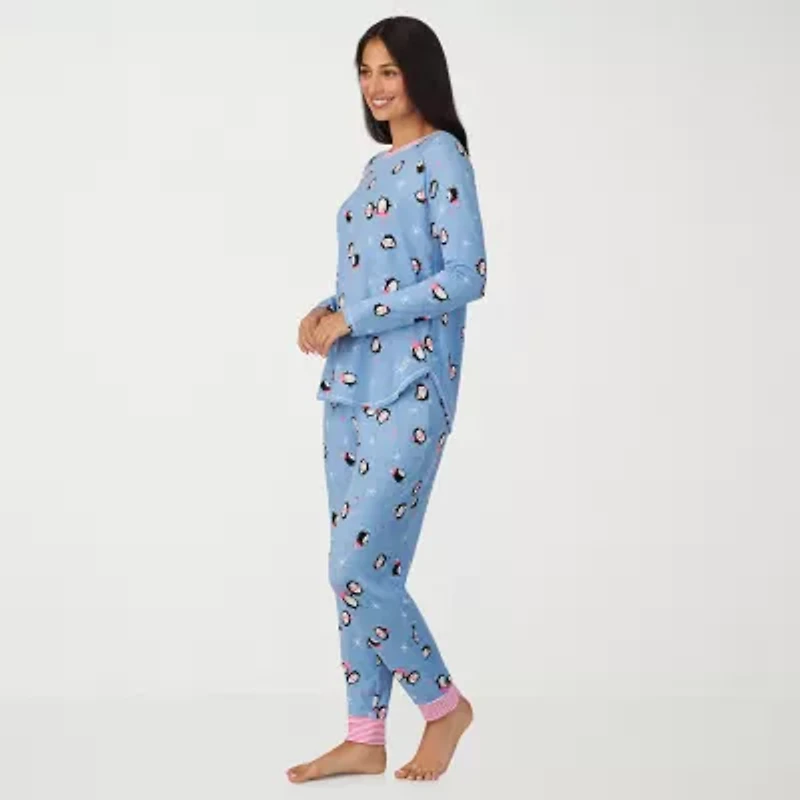 Cuddl Duds Womens Round Neck Long Sleeve 2-pc. Pajama Sets