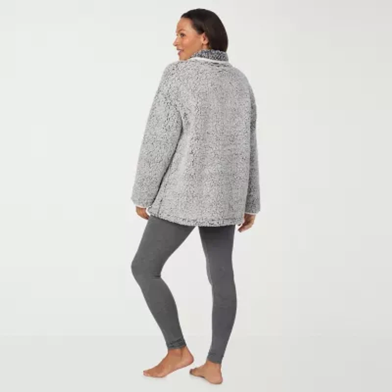 Cuddl Duds Cardigan Womens Sherpa Long Sleeve Pajama Top