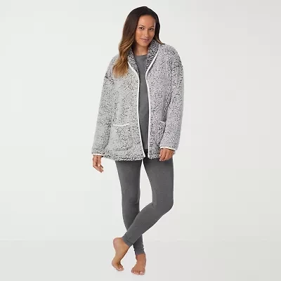 Cuddl Duds Cardigan Womens Sherpa Long Sleeve Pajama Top