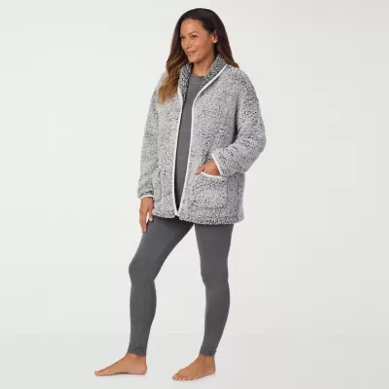 Cuddl Duds Cardigan Womens Sherpa Long Sleeve Pajama Top