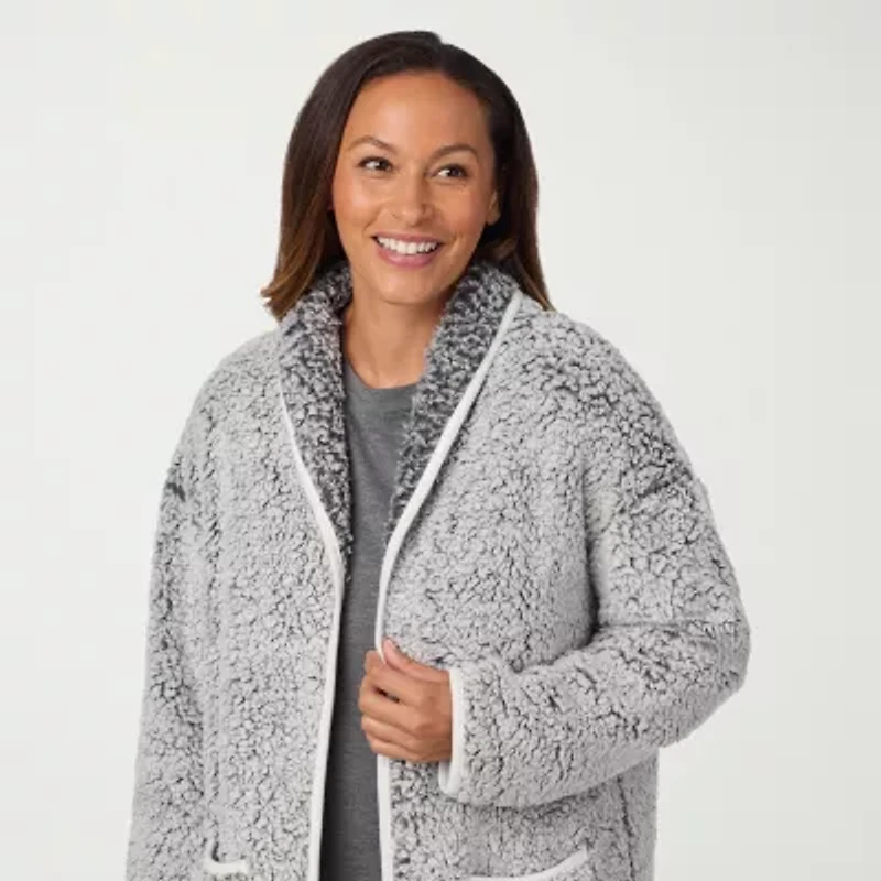 Cuddl Duds Cardigan Womens Sherpa Long Sleeve Pajama Top