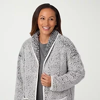 Cuddl Duds Cardigan Womens Sherpa Long Sleeve Pajama Top