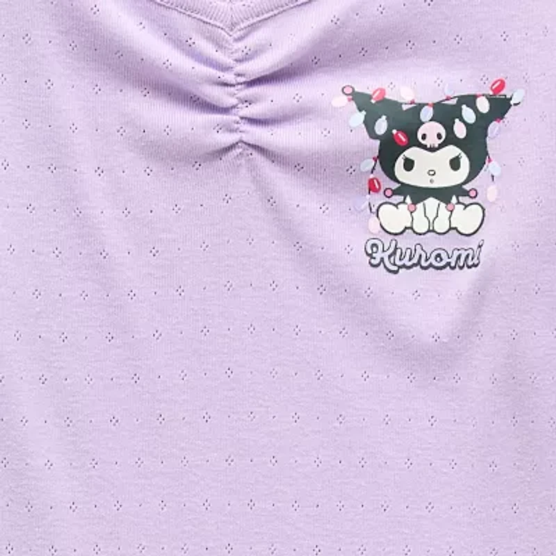 Little & Big Kid Girls V Neck Long Sleeve Regular Fit Hello Kitty Kuromi Graphic T-Shirt