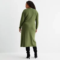 Maia Womens Plus Long Sleeve Midi Sweater Dress