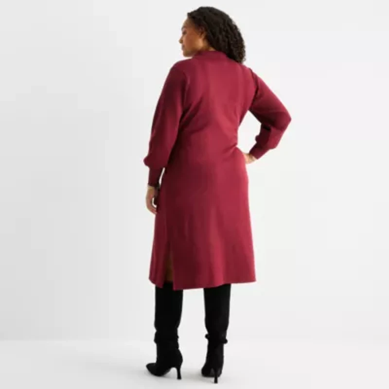 Maia Womens Plus Long Sleeve Midi Sweater Dress