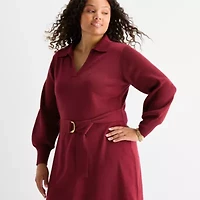 Maia Womens Plus Long Sleeve Midi Sweater Dress