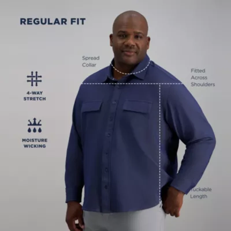 Haggar Mens Long Sleeve Regular Fit Big and Tall Button-Down Shirt