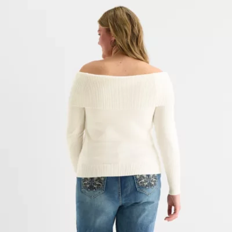 Forever 21 Juniors Plus Womens Straight Neck Long Sleeve Pullover Sweater