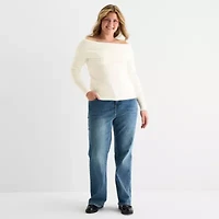 Forever 21 Juniors Plus Womens Straight Neck Long Sleeve Pullover Sweater