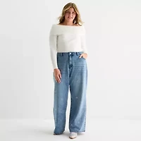 Forever 21 Womens Juniors Low Rise Relaxed Fit Embellished Bow Jean