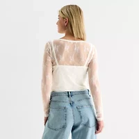 Arizona Womens Juniors Round Neck Long Sleeve Layered Top