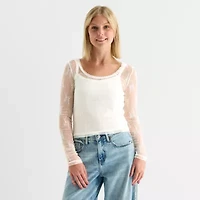 Arizona Womens Juniors Round Neck Long Sleeve Layered Top