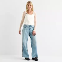 Arizona Womens Juniors Round Neck Long Sleeve Layered Top