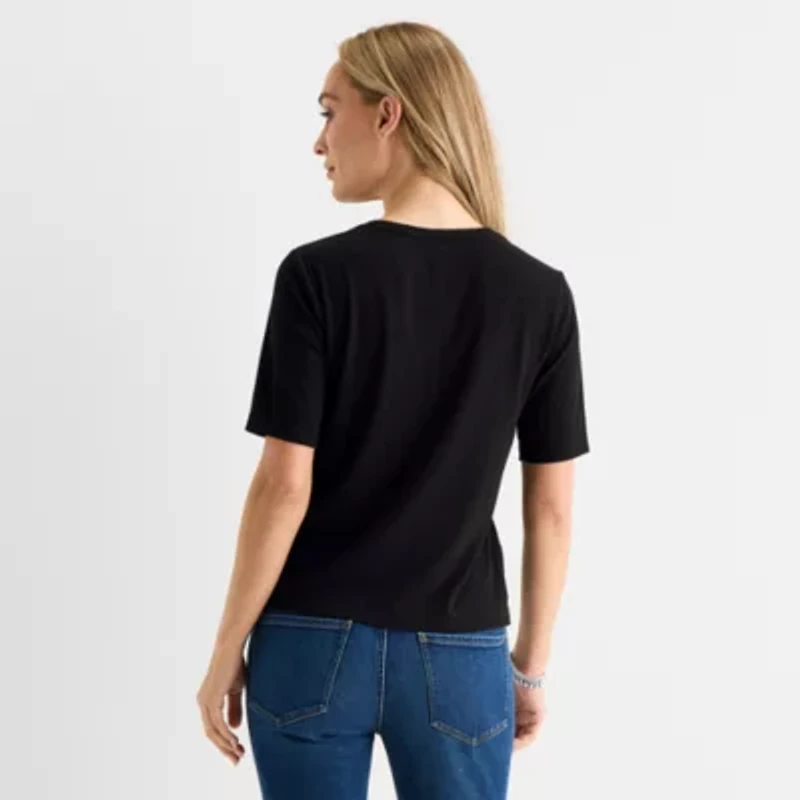 Liz Claiborne Womens Short Sleeve Regular Fit Henley Shirt