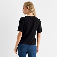 Liz Claiborne Womens Short Sleeve Regular Fit Henley Shirt