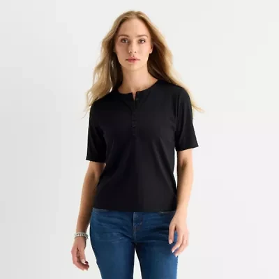 Liz Claiborne Womens Short Sleeve Regular Fit Henley Shirt
