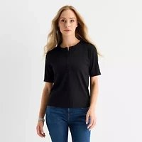 Liz Claiborne Womens Short Sleeve Regular Fit Henley Shirt