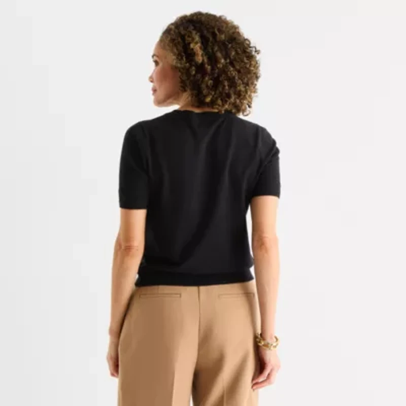Liz Claiborne Womens Crew Neck Short Sleeve Pullover Sweater