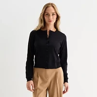 Liz Claiborne Womens Crew Neck Long Sleeve Button Cardigan