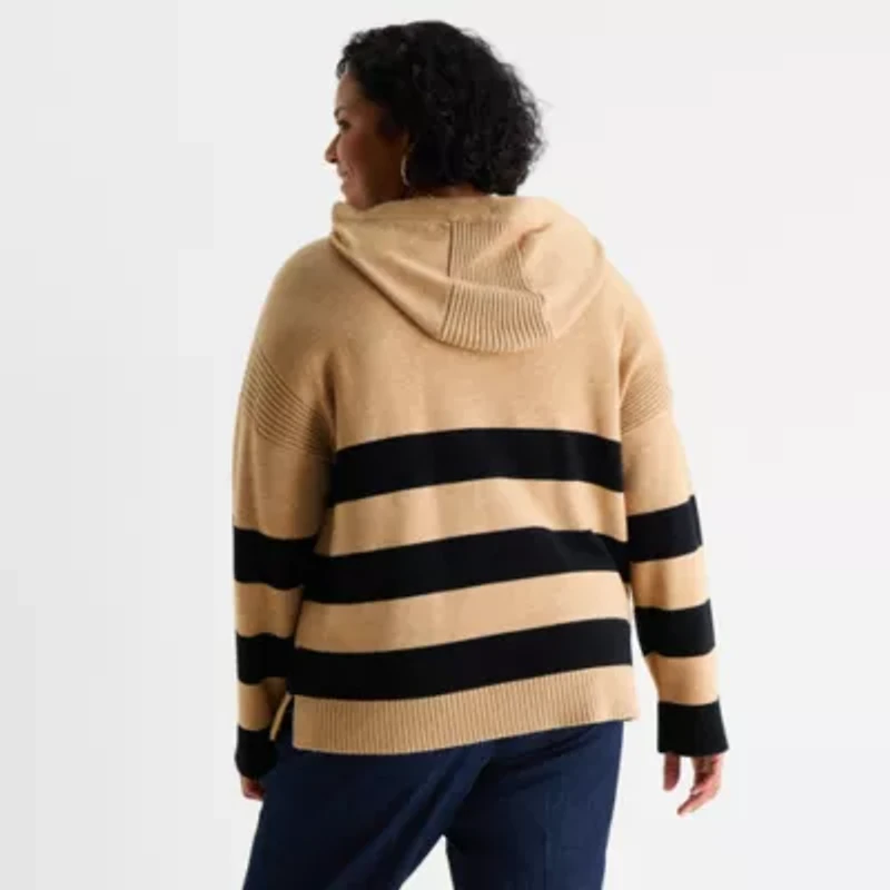 Liz Claiborne Plus Womens Hooded Long Sleeve Pullover Sweater