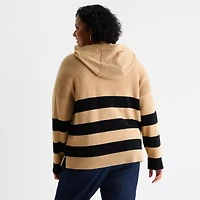 Liz Claiborne Plus Womens Hooded Long Sleeve Pullover Sweater