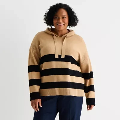 Liz Claiborne Plus Womens Crew Neck Long Sleeve Pullover Sweater