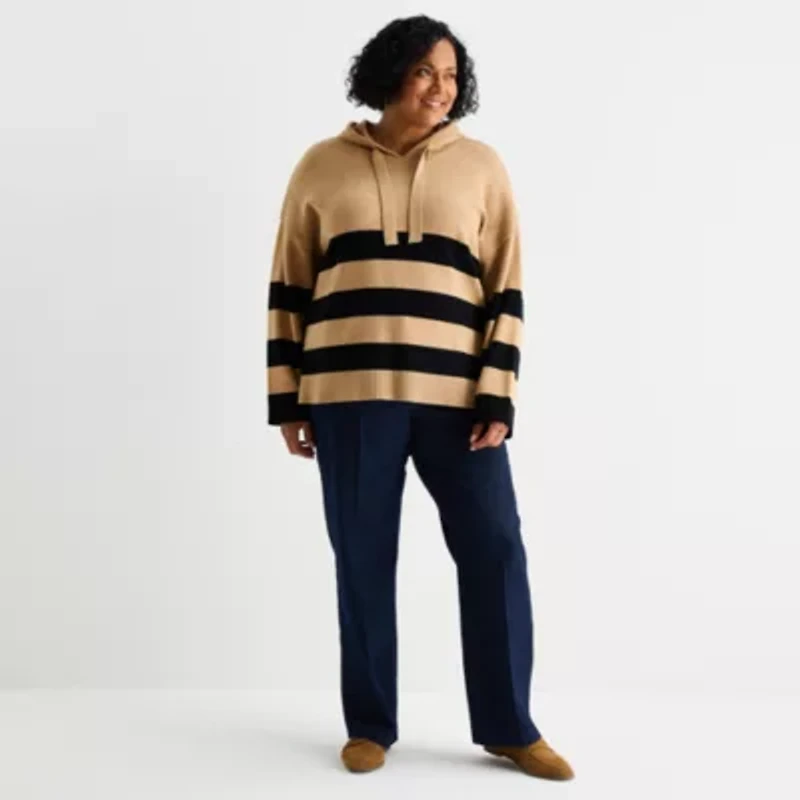 Liz Claiborne Plus Womens Hooded Long Sleeve Pullover Sweater